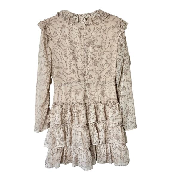 Bardot Alessia Tan Frill Ruffled Long Sleeved Mini Dress Size Medium 8 - Picture 5 of 9